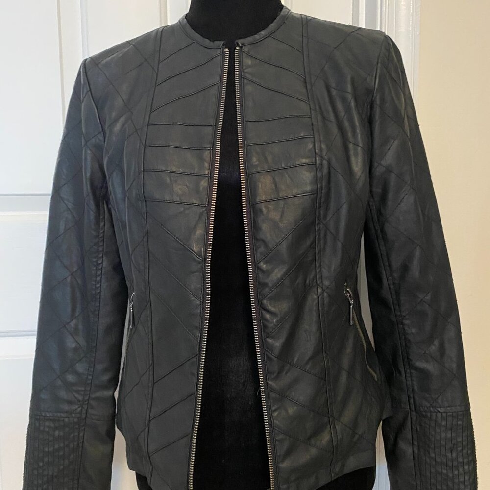 B BY BERNARDO Faux Leather Moto Jacket Black Sz Small